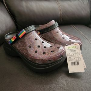 Crocs Translucent Glitter Bae Platform Clogs Size 8